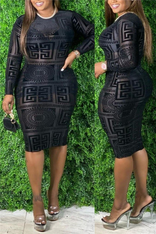 (S-5XL) Black short dress with print for plus sizes