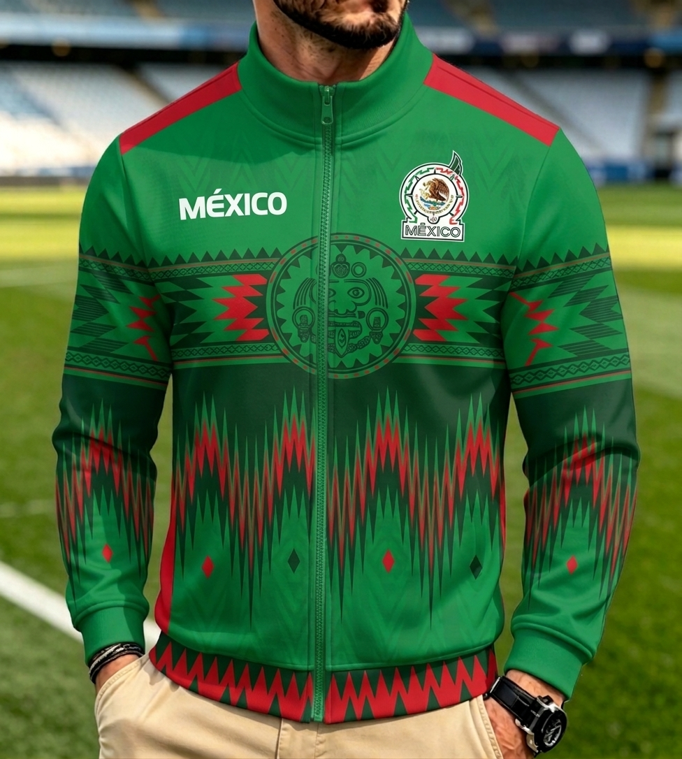 Men's Mexico National Team Aztec Tribal Short & Long Sleeve Patriotic Polo Shirt