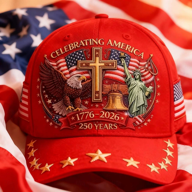 Men's USA 250th Anniversary Patriotic Cap | Embroidered Eagle, Cross & Liberty Statue Baseball Hat