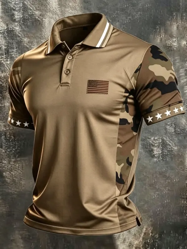 Men's Camo Color Block Patriotic Performance Polo Shirt