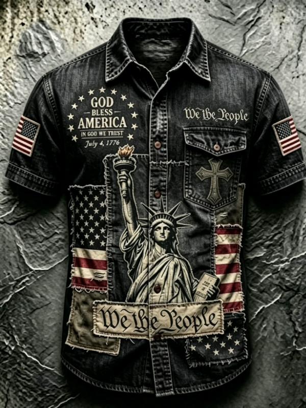 Men's Vintage Statue of Liberty Patriotic Golf Polo Shirt