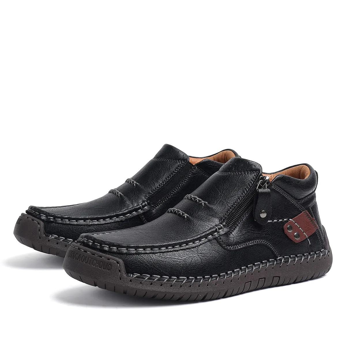 ⏰Limited Time Sale 70% OFF-Men’s Handmade Premium Leather Slip-On Driving Boots – Wide Toe, Arch Support, Waterproof, Pressure Relief, Non-Slip Sole for Casual, Travel & Outdoor
