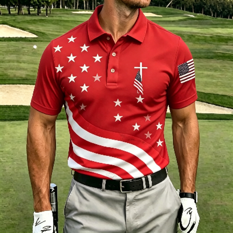 [Copy]Men's Patriotic Eagle Emblem Distressed Flag Golf Polo Shirt