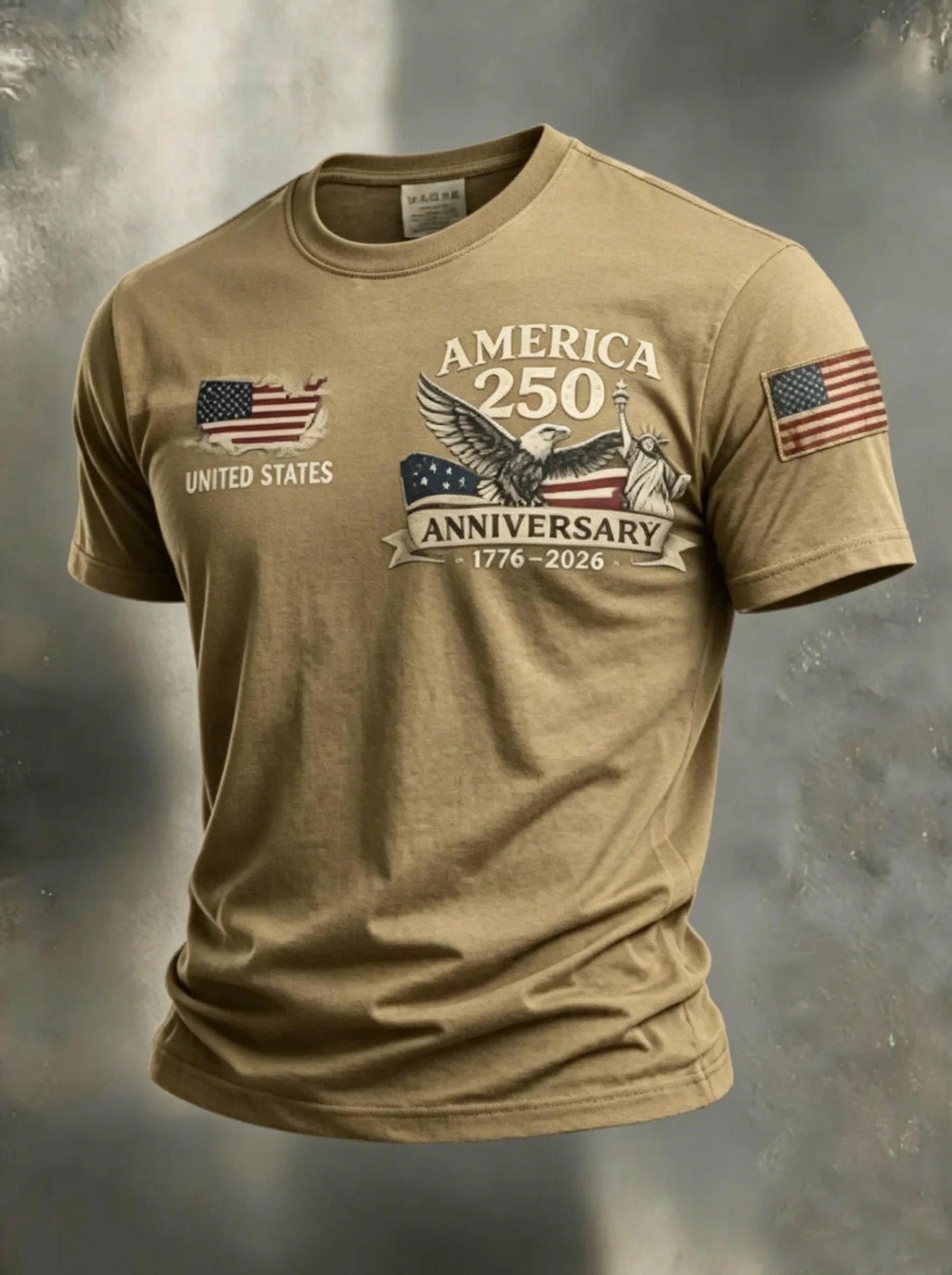 Men's America 250Th Anniversary Eagle Statue Of Liberty Vintage Flag Print Crew Neck T-Shirt