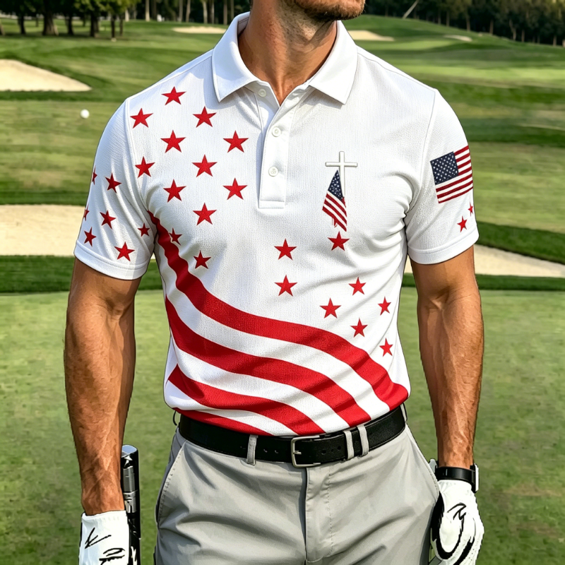 [Copy]Men's Patriotic Eagle Emblem Distressed Flag Golf Polo Shirt
