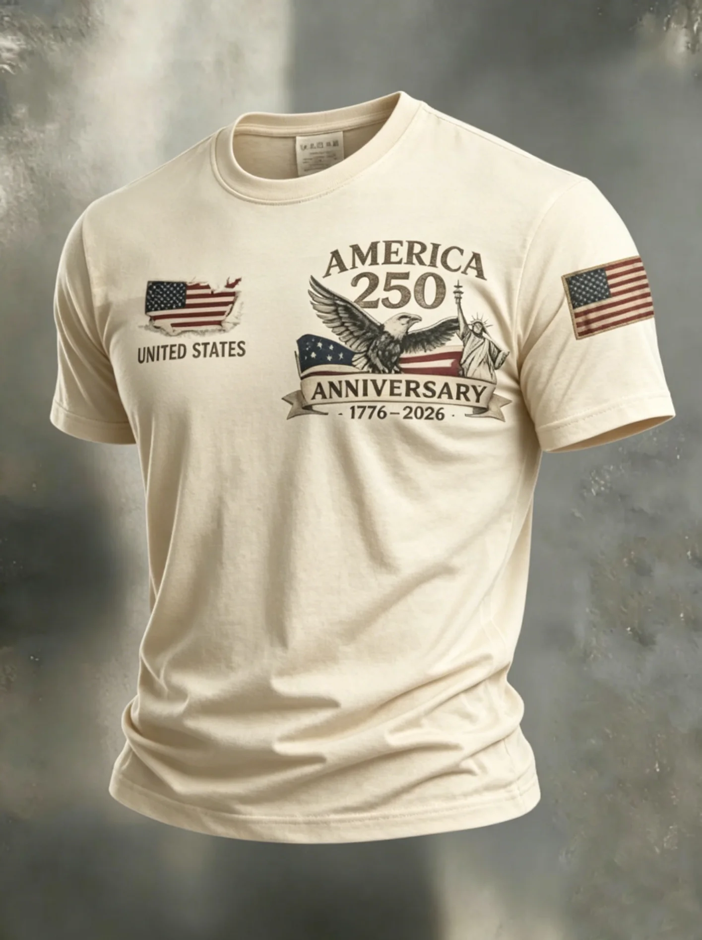 Men's America 250Th Anniversary Eagle Statue Of Liberty Vintage Flag Print Crew Neck T-Shirt