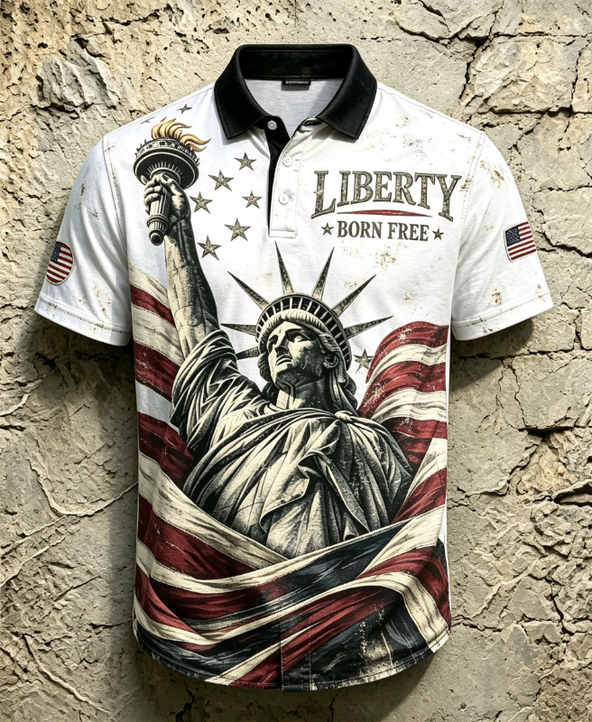 Men's Vintage Statue of Liberty Patriotic Golf Polo Shirt