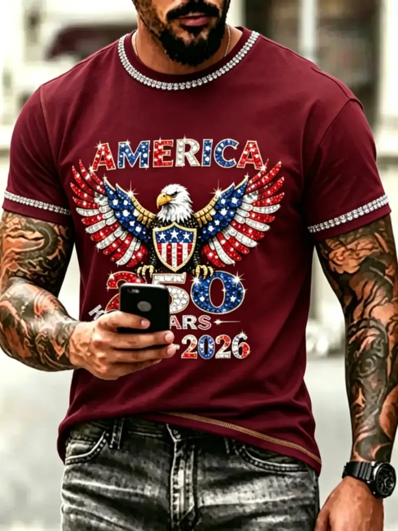 ✨ Men's Patriotic Rhinestone Eagle Tee | 250th Anniversary Edition