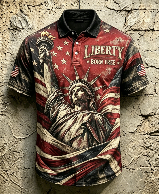 Men's Vintage Statue of Liberty Patriotic Golf Polo Shirt