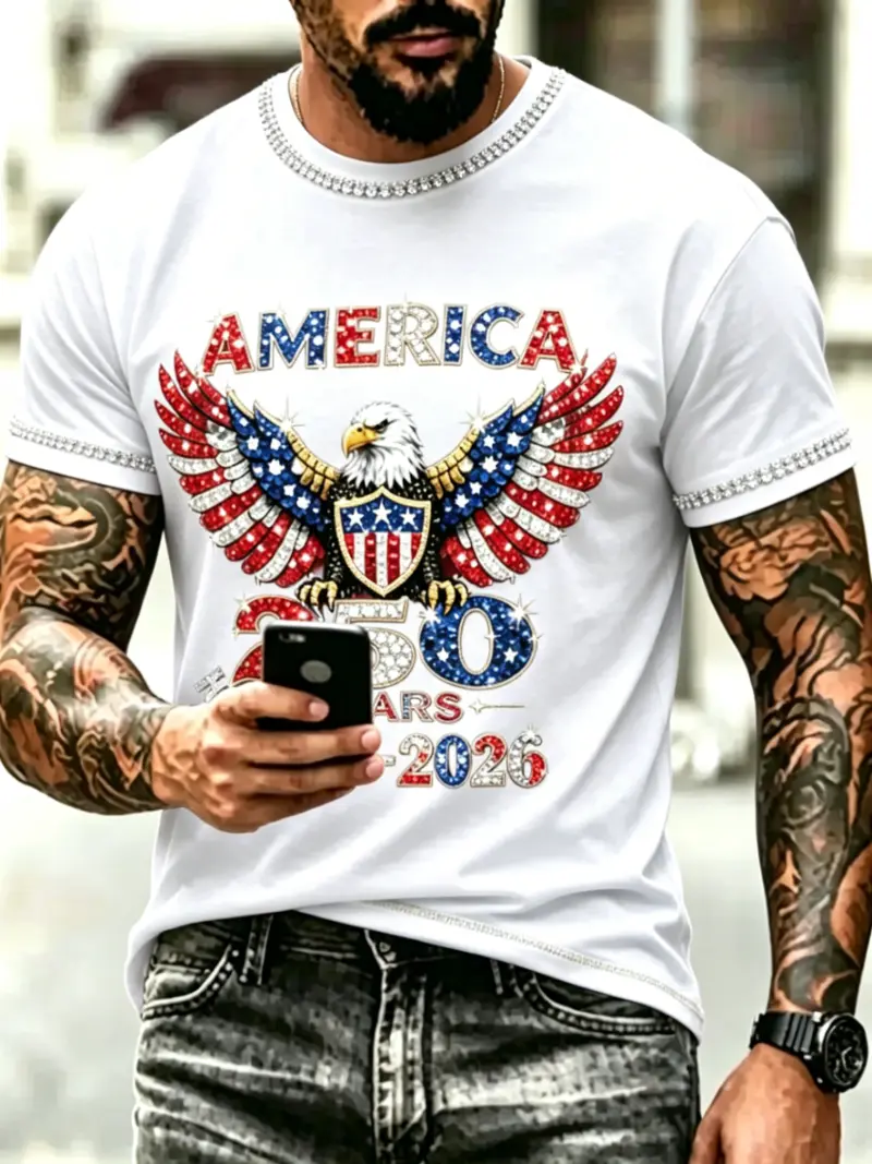 ✨ Men's Patriotic Rhinestone Eagle Tee | 250th Anniversary Edition