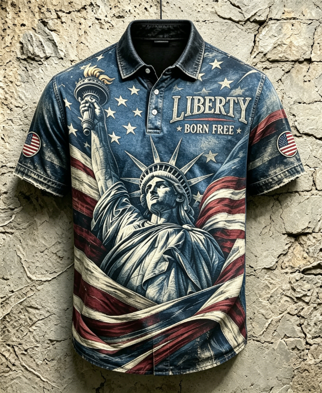 Men's Vintage Statue of Liberty Patriotic Golf Polo Shirt