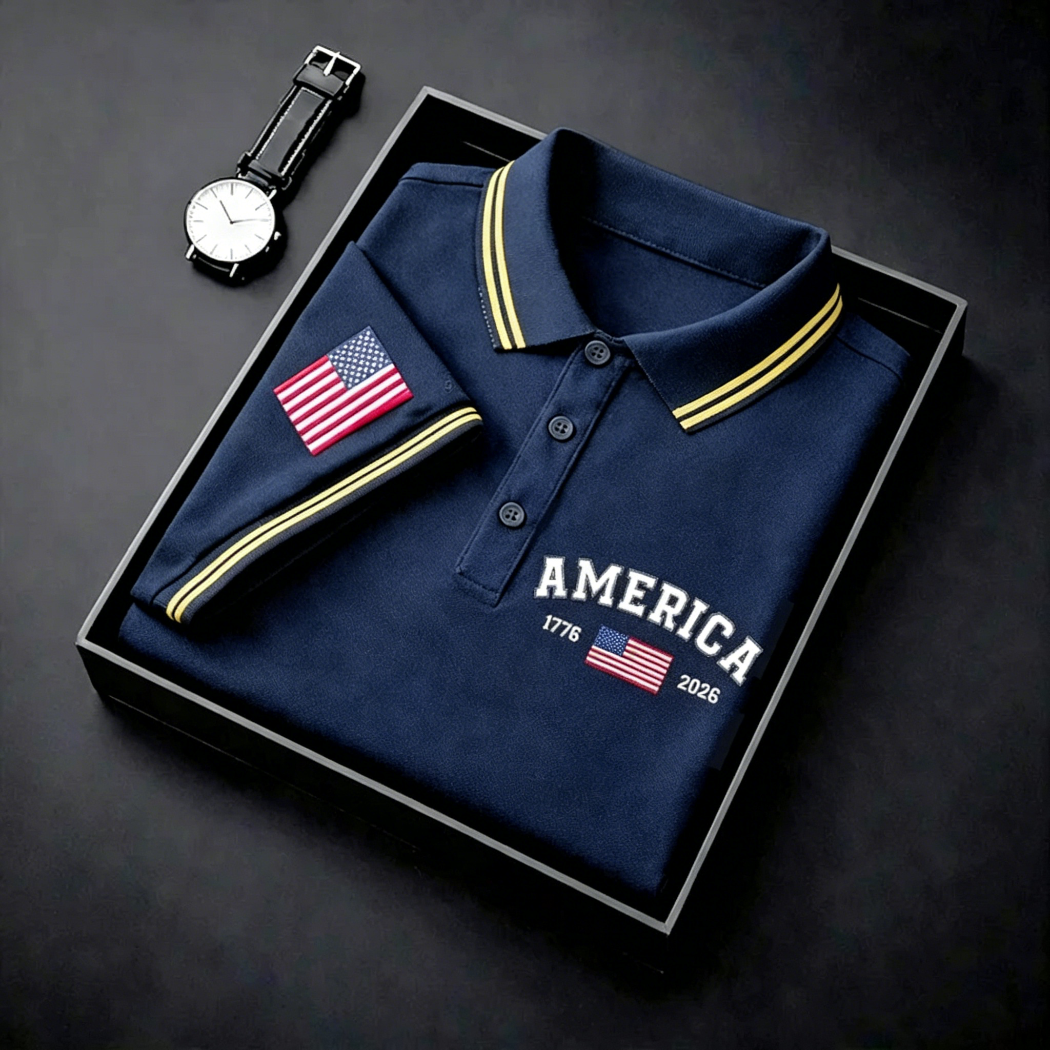 Men's USA Flag Golf Club Embroidered Polo Shirt - Patriotic Performance