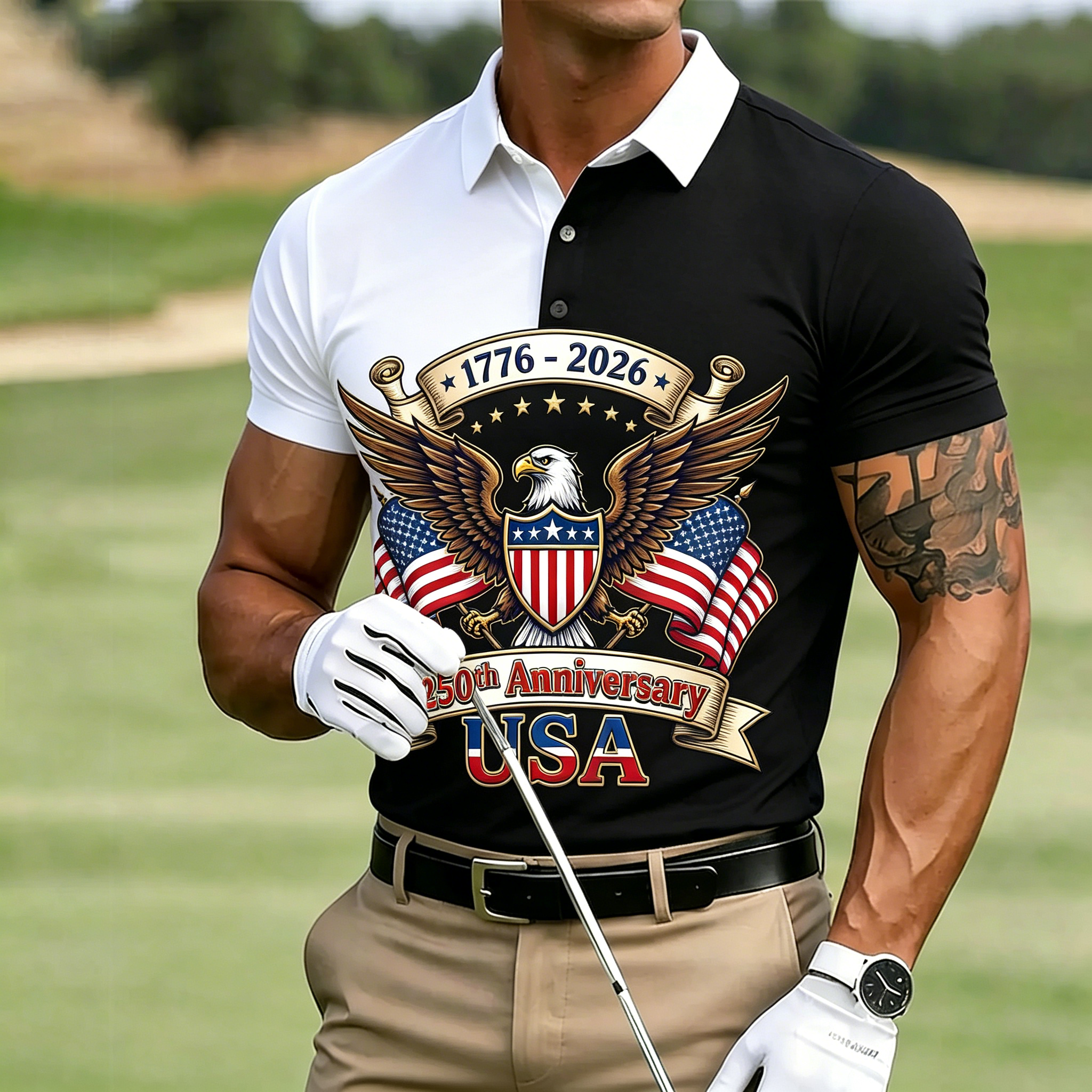 Men's 1776 USA Flag Golf Polo