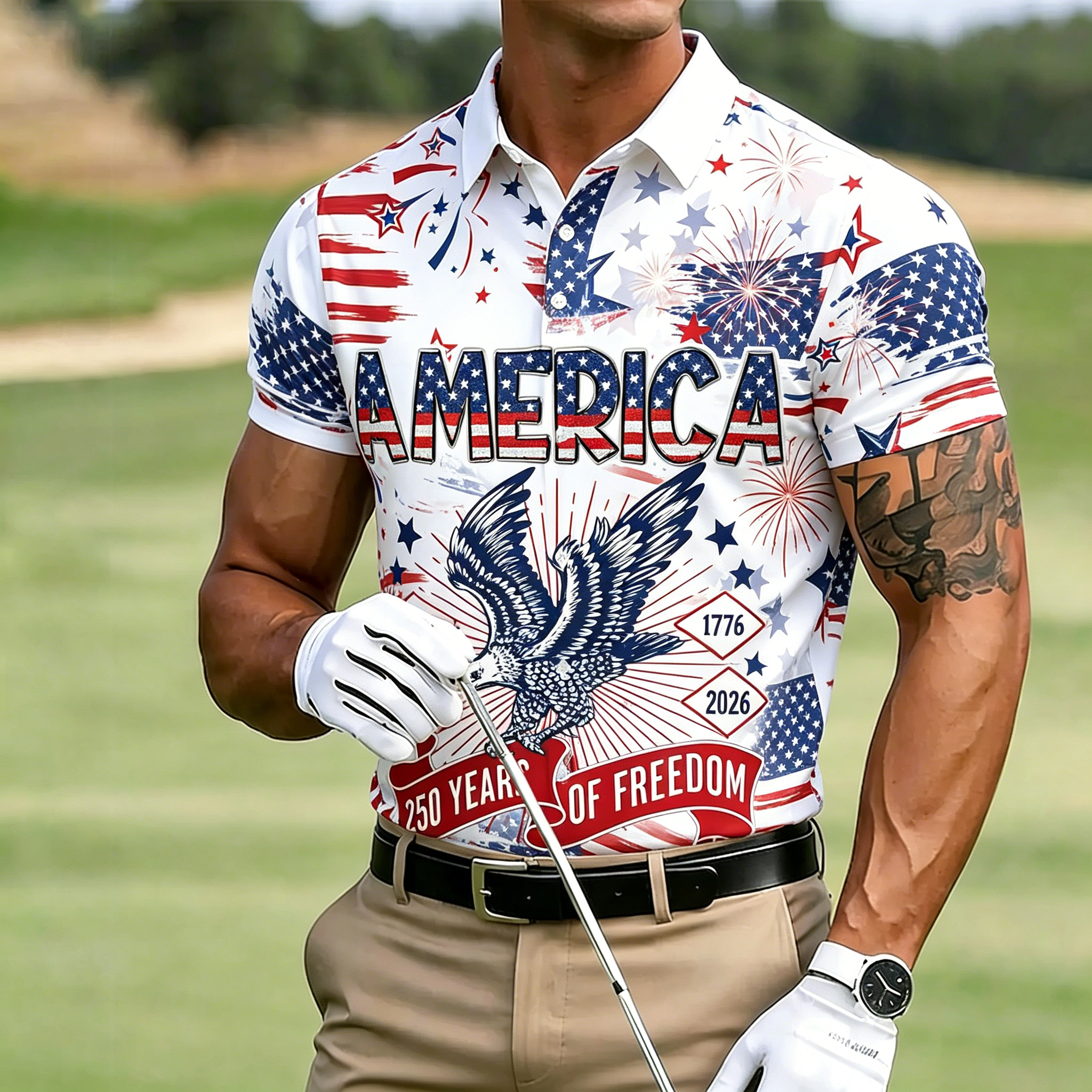 Men's 1776 USA Flag Golf Polo