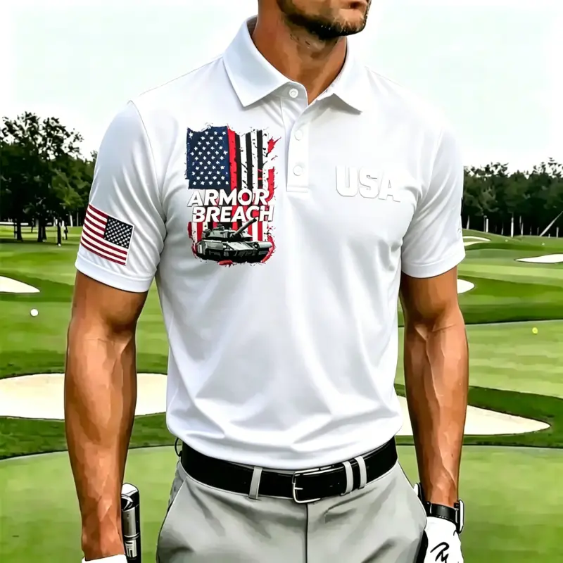 Men's Patriotic Military Golf Polo Shirt | "Armor Breach" Design