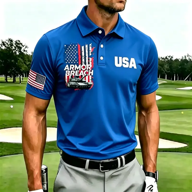 Men's Patriotic Military Golf Polo Shirt | "Armor Breach" Design