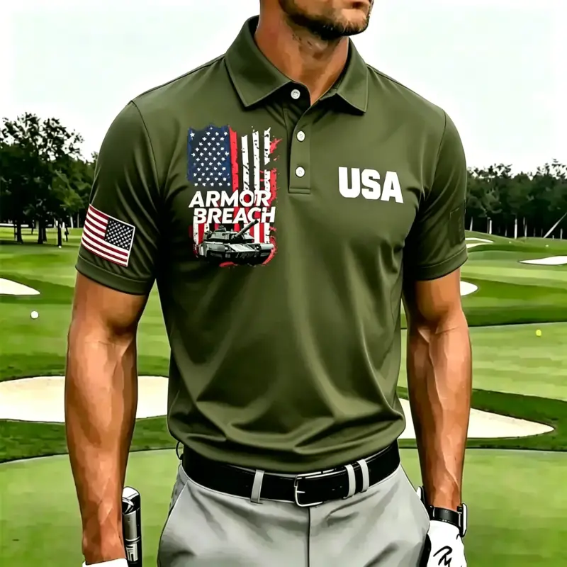 Men's Patriotic Military Golf Polo Shirt | "Armor Breach" Design