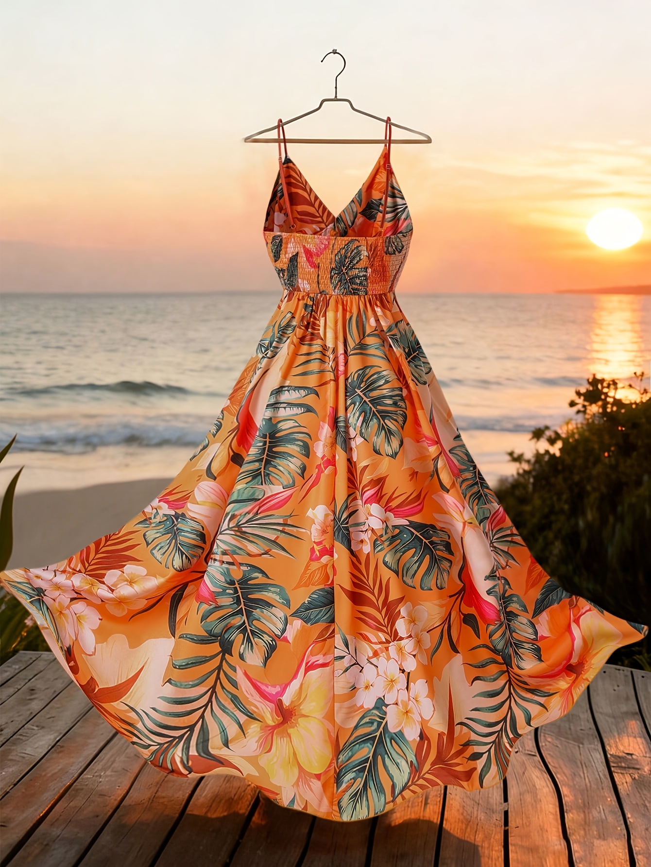Women's Twisted V-Neck Floral Print Spaghetti Strap Resort Maxi Dress