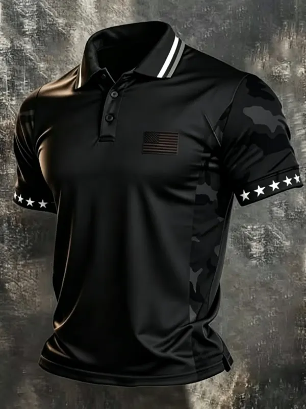 Men's Camo Color Block Patriotic Performance Polo Shirt