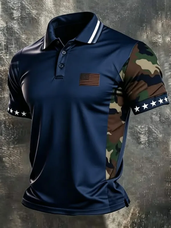Men's Camo Color Block Patriotic Performance Polo Shirt
