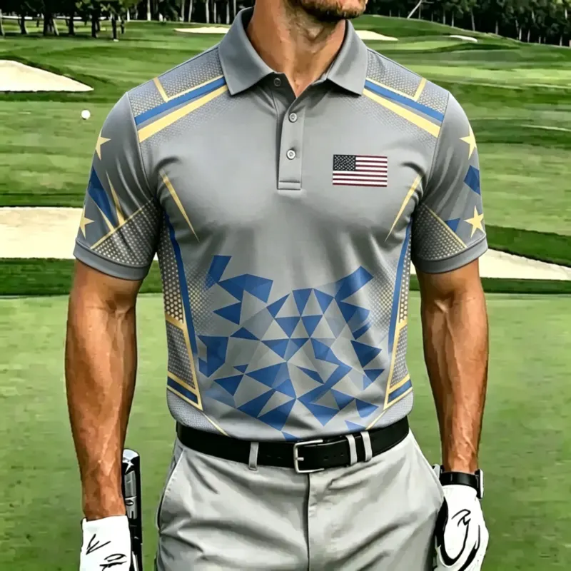 Men's Geometric Patriotic Performance Golf Polo Shirt