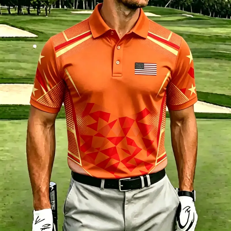 Men's Geometric Patriotic Performance Golf Polo Shirt
