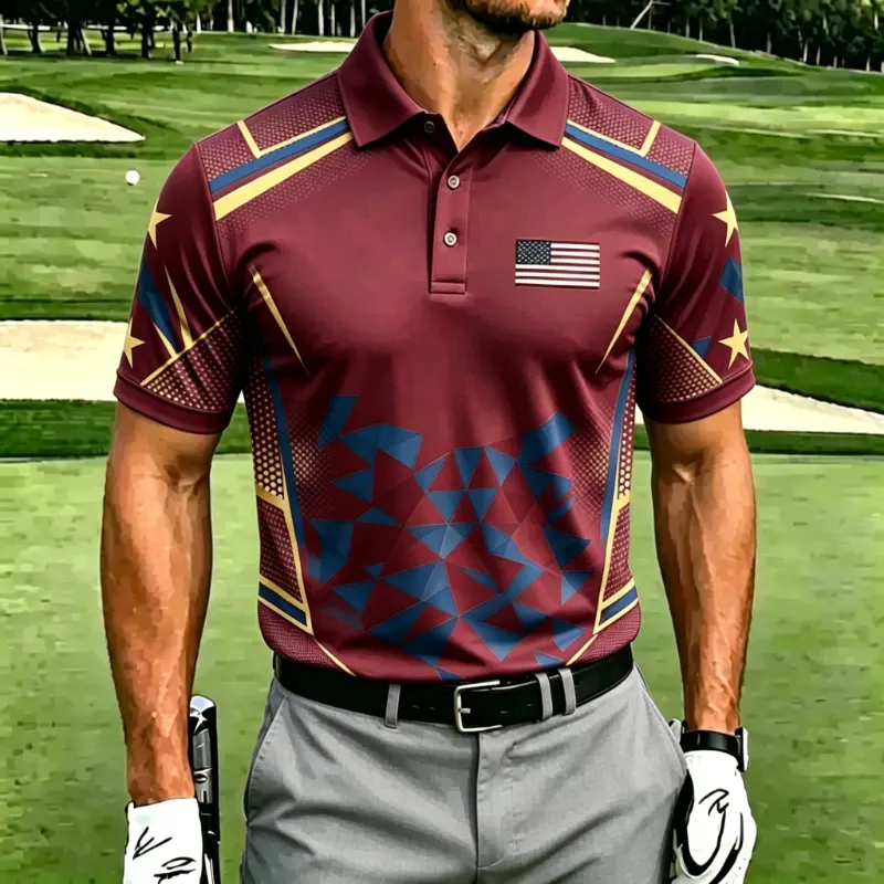 Men's Geometric Patriotic Performance Golf Polo Shirt