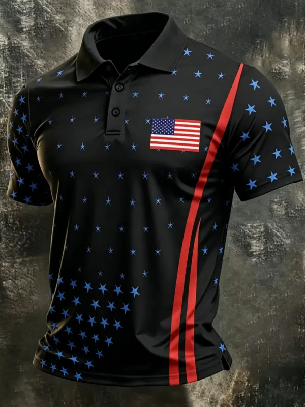 Men's Star Stripe Patriotic Performance Polo Shirt