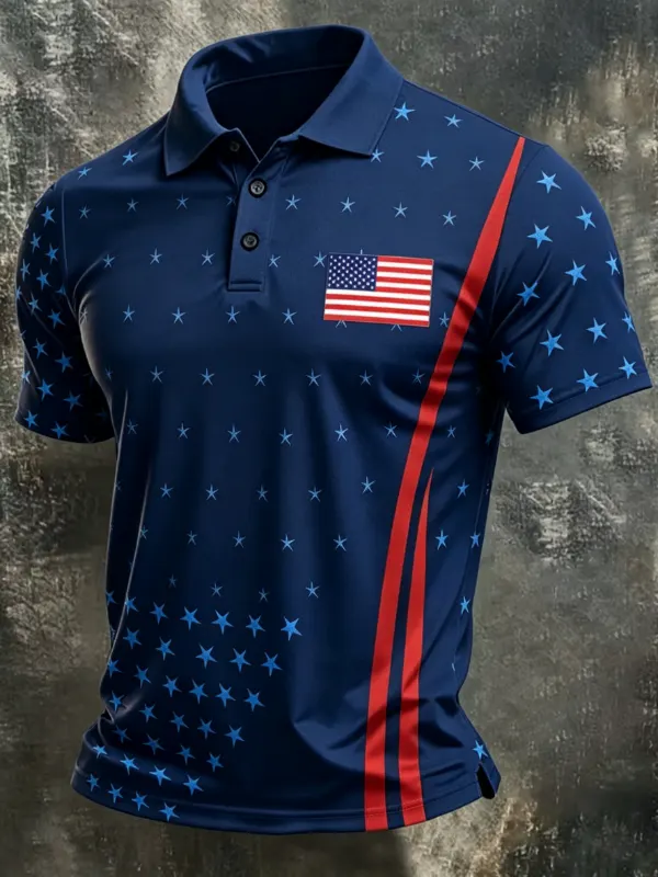 Men's Star Stripe Patriotic Performance Polo Shirt