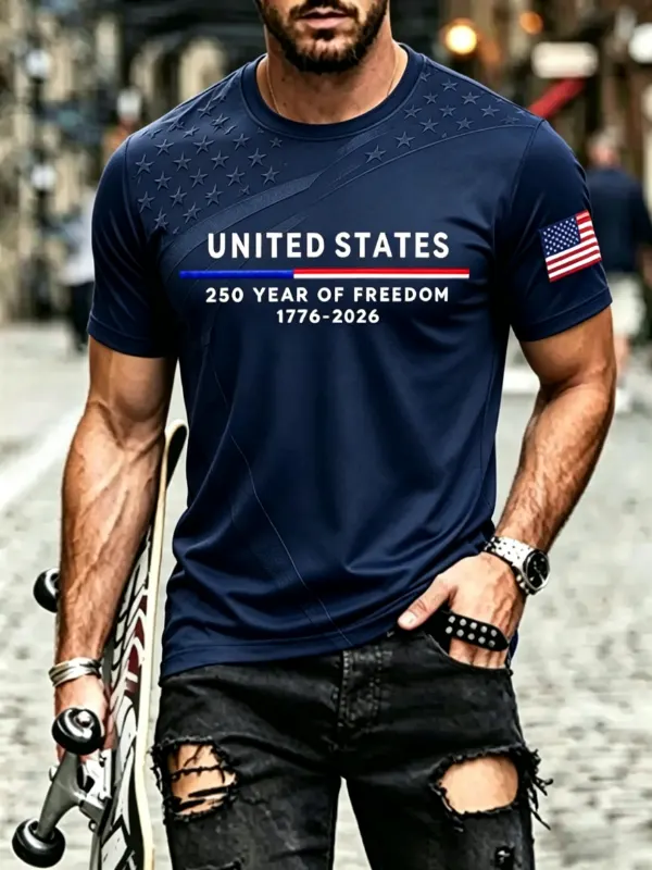 Men's Embossed Star 250th Freedom Commemorative Short Sleeve T-Shirt