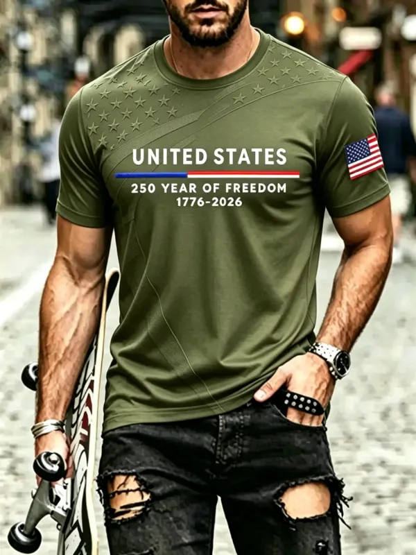 Men's Embossed Star 250th Freedom Commemorative Short Sleeve T-Shirt