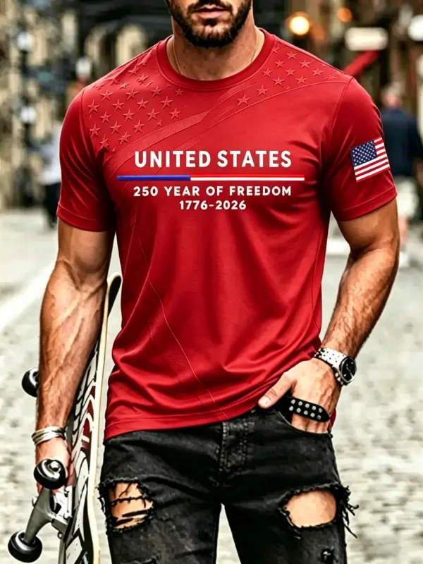 Men's Embossed Star 250th Freedom Commemorative Short Sleeve T-Shirt