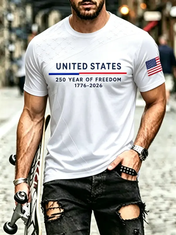 Men's Embossed Star 250th Freedom Commemorative Short Sleeve T-Shirt