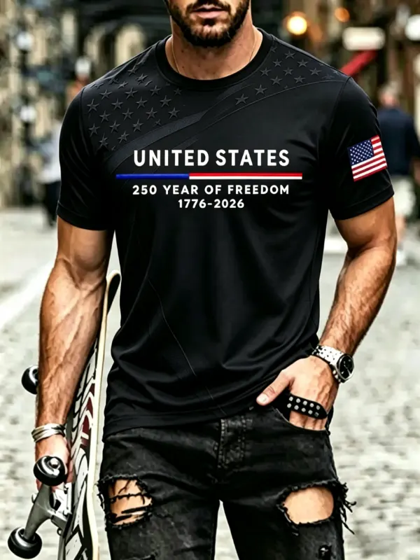 Men's Embossed Star 250th Freedom Commemorative Short Sleeve T-Shirt