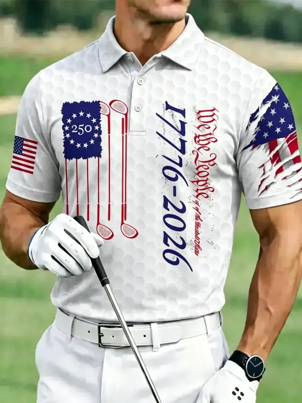 Men's Golf Themed 250th Anniversary Patriotic Performance Polo Shirt