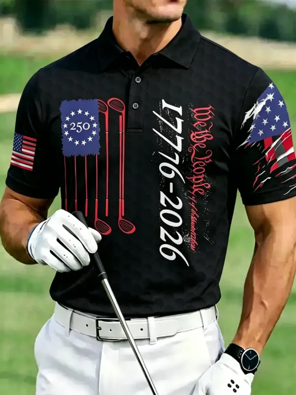 Men's Golf Themed 250th Anniversary Patriotic Performance Polo Shirt