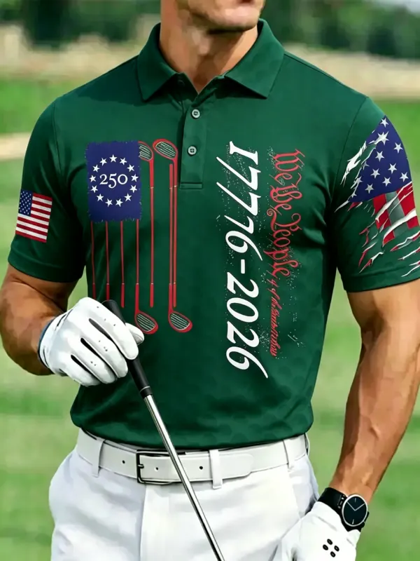Men's Golf Themed 250th Anniversary Patriotic Performance Polo Shirt