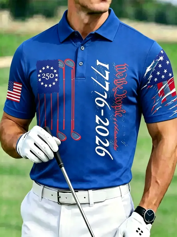 Men's Golf Themed 250th Anniversary Patriotic Performance Polo Shirt