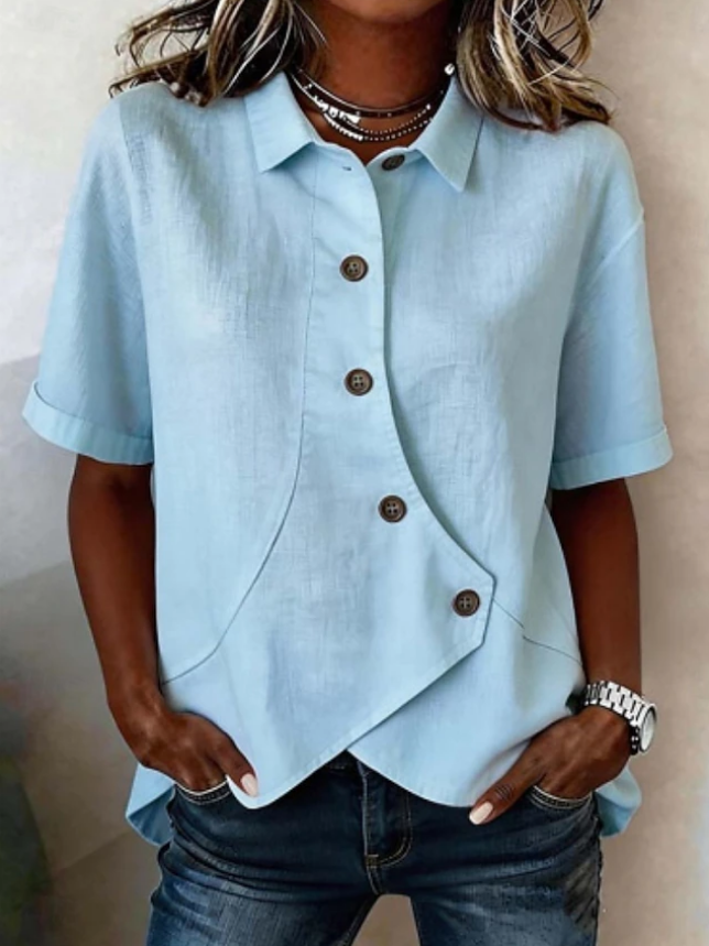Women's Irregular Asymmetrical Button Short Sleeve Linen Shirt