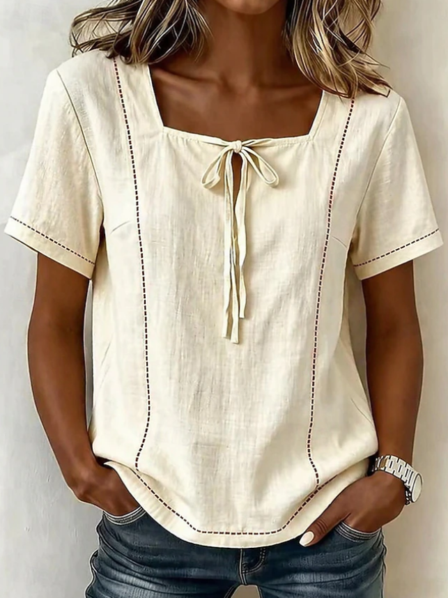 Women's Irregular Asymmetrical Button Short Sleeve Linen Shirt