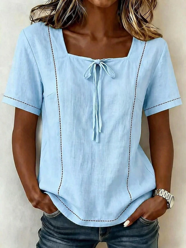 Women's Irregular Asymmetrical Button Short Sleeve Linen Shirt