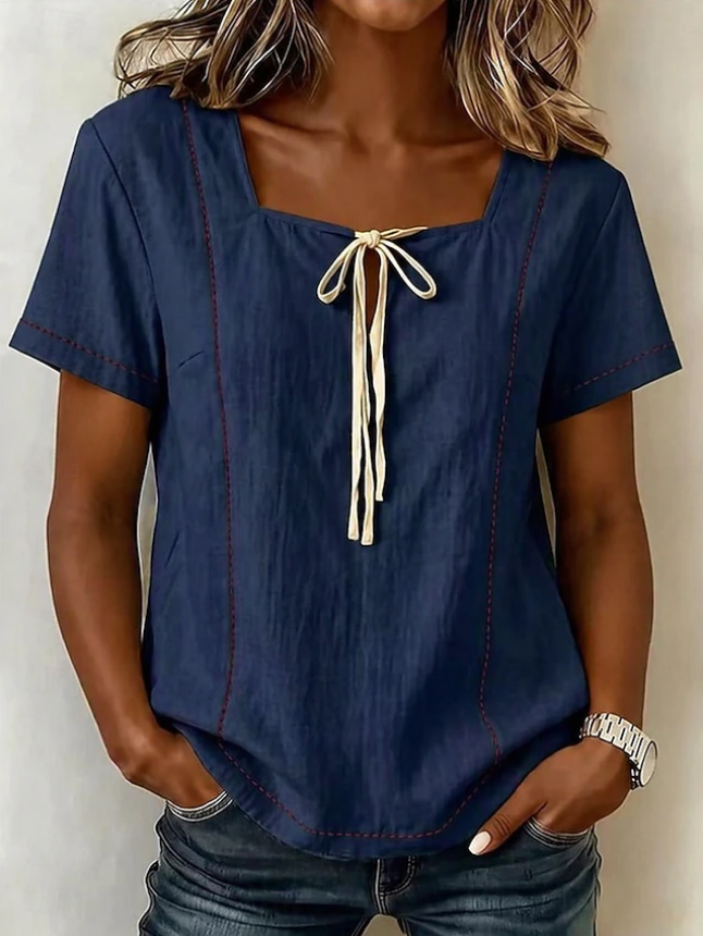 Women's Irregular Asymmetrical Button Short Sleeve Linen Shirt