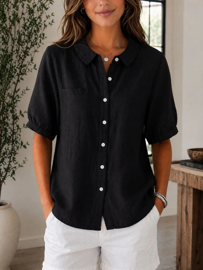Women's Irregular Asymmetrical Button Short Sleeve Linen Shirt