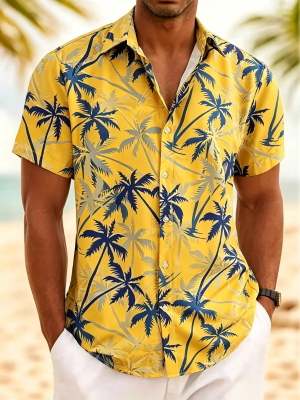 Men's Coconut Palm Print Short Sleeve Button Down Resort Shirt