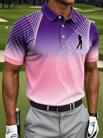 Men's Gradient Grid Golfer Silhouette Quick Dry Performance Golf Polo Shirt