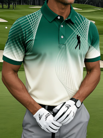Men's Gradient Grid Golfer Silhouette Quick Dry Performance Golf Polo Shirt