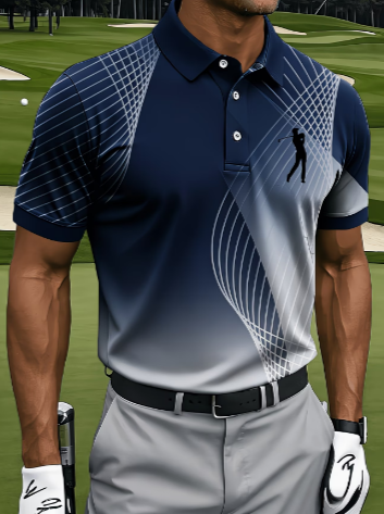 Men's Gradient Grid Golfer Silhouette Quick Dry Performance Golf Polo Shirt