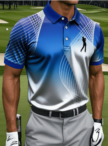 Men's Gradient Grid Golfer Silhouette Quick Dry Performance Golf Polo Shirt