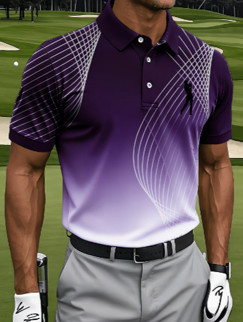 Men's Gradient Grid Golfer Silhouette Quick Dry Performance Golf Polo Shirt