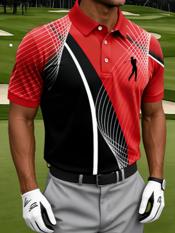 Men's Gradient Grid Golfer Silhouette Quick Dry Performance Golf Polo Shirt